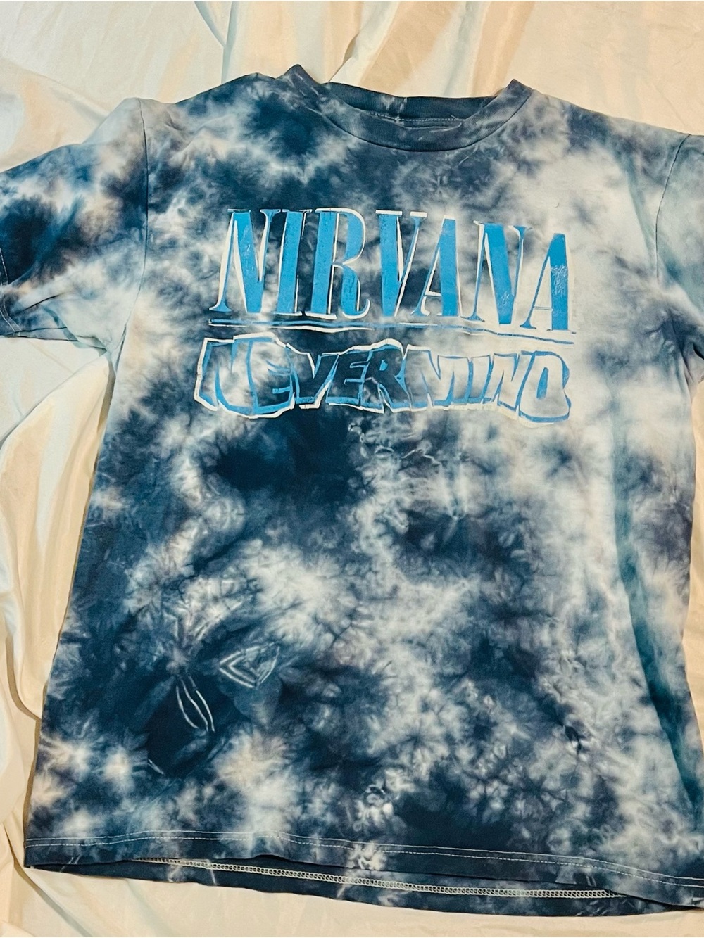 NIRVANA Blue & White Tie-Dye 'Nevermind' Tee Men’s M
